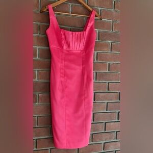 Calvin Klein Pink Satin Bodycon Cocktail Dress Pleated Bust Sheath